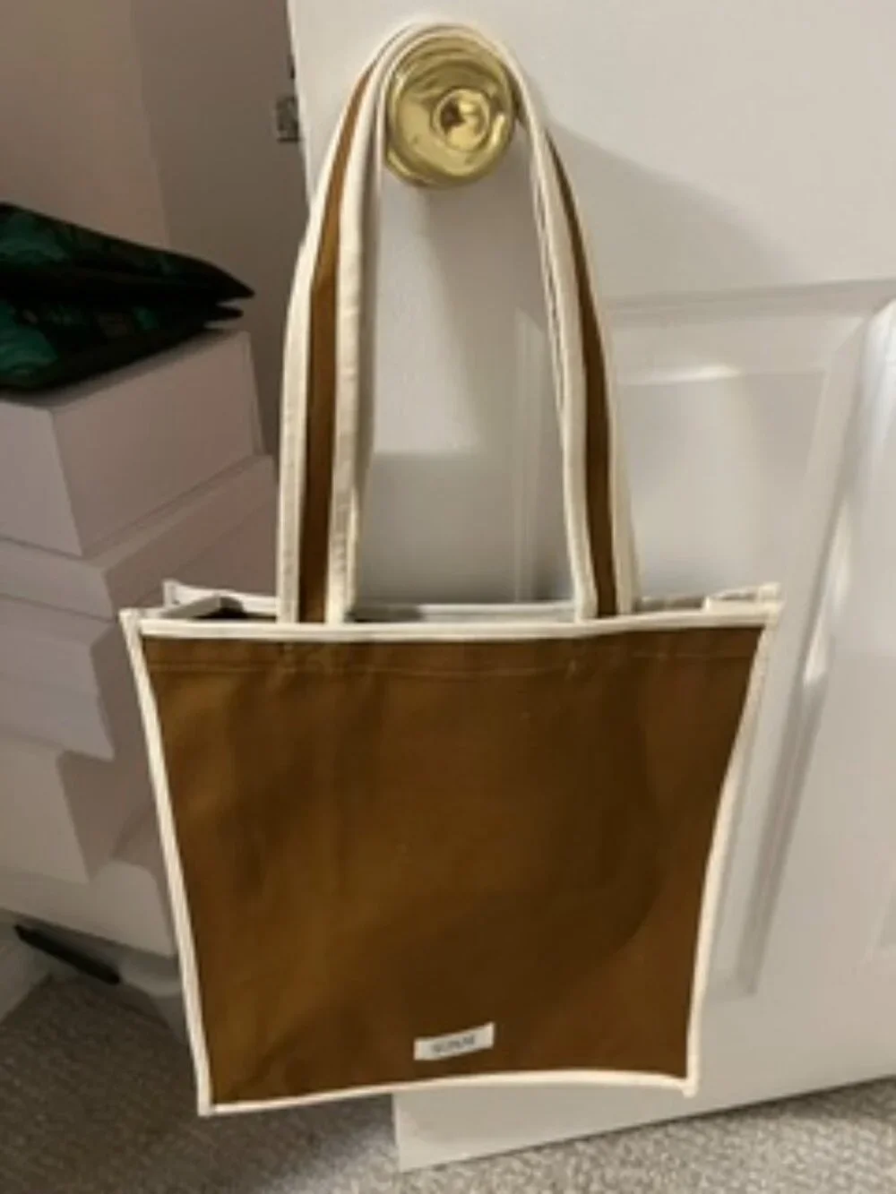 NWOT Sezane New Style Heavyweight Brown/Cream Tote Bag w/ Zipper Compartment